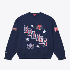Navy Atlanta Braves Mitchell & Ness Women's Pep Rally Sweatshirt