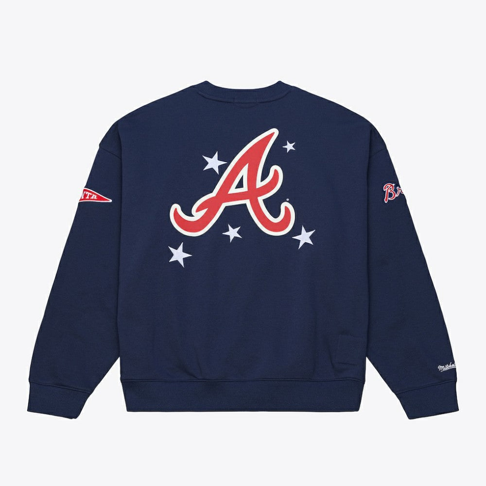 Navy Atlanta Braves Mitchell & Ness Women's Pep Rally Sweatshirt
