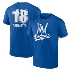 Royal Yoshinobu Yamamoto Los Angeles Dodgers Fastball Player Name & Number T-Shirt