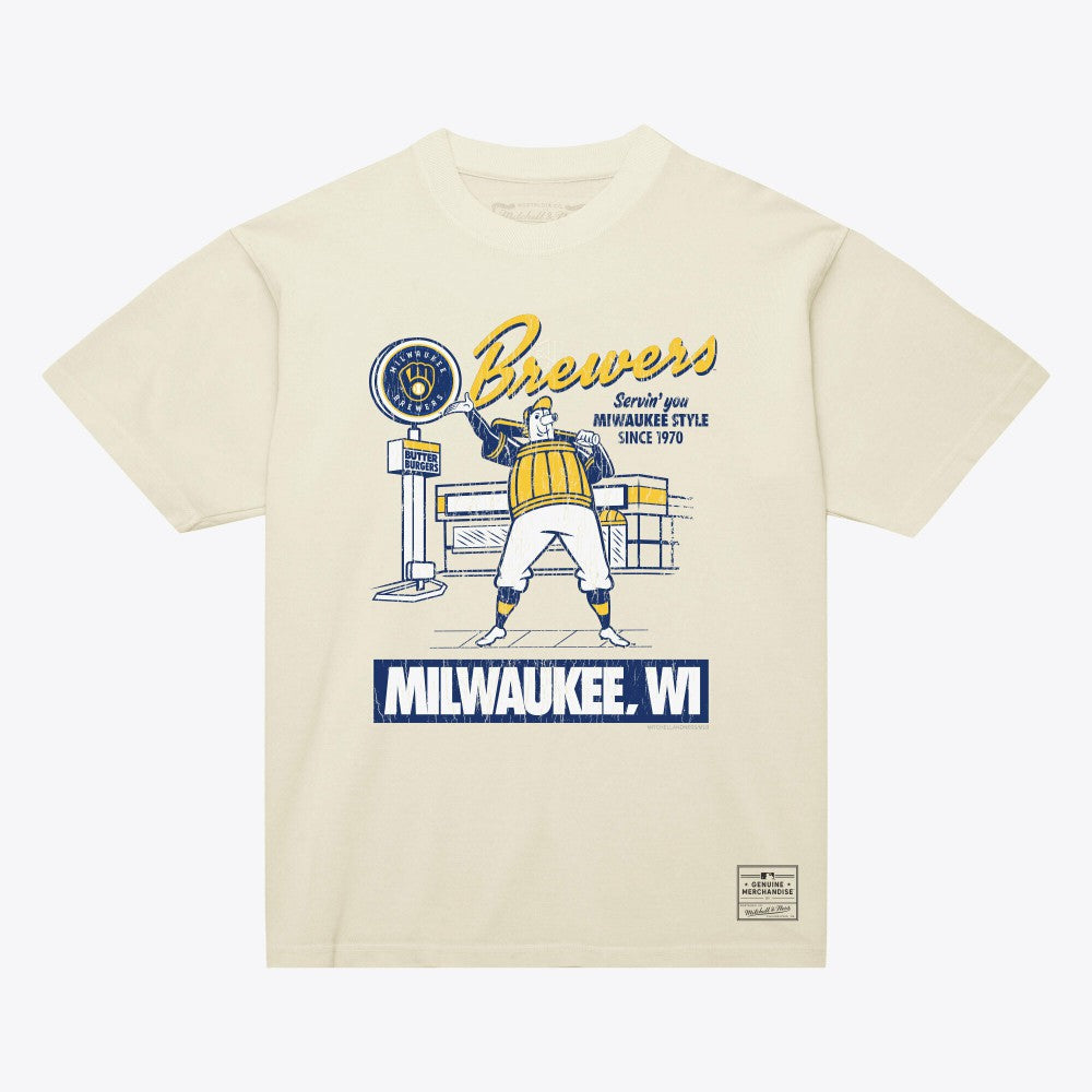 Cream Milwaukee Brewers Mitchell & Ness Deli T-Shirt