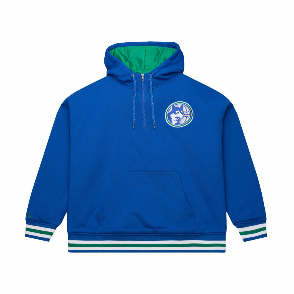 Mitchell & Ness Minnesota Timberwolves Throw It Back Quilted Fleece Quarter-Zip Hoodie