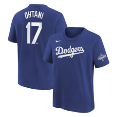 Royal Shohei Ohtani Los Angeles Dodgers Nike Youth 2025 World Series Champions Name & Number T-Shirt