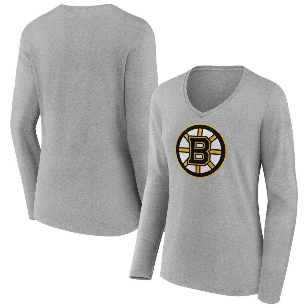 NHL Boston Bruins Women's Primary Logo Long Sleeve V-Neck T-Shirt