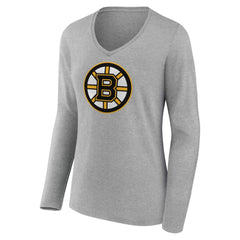 NHL Boston Bruins Women's Primary Logo Long Sleeve V-Neck T-Shirt