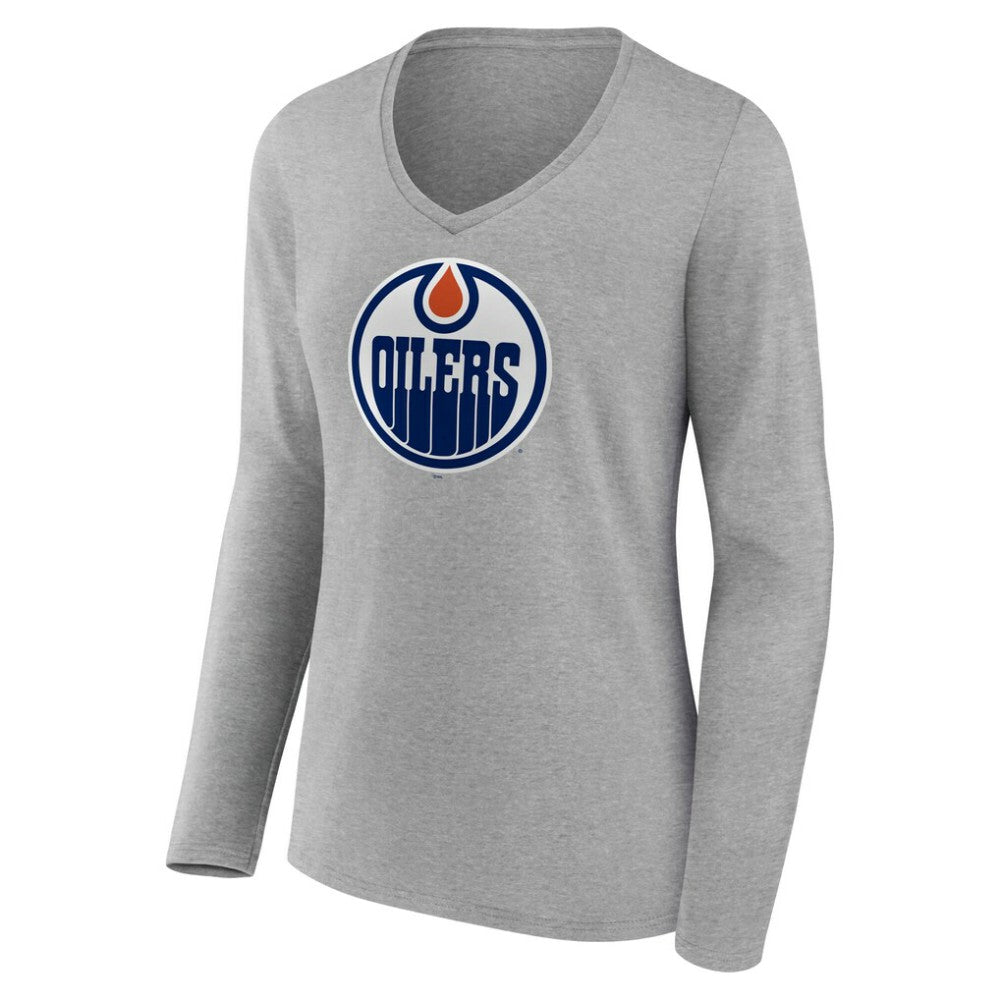 NHL Edmonton Oilers Women's Primary Logo Long Sleeve V-Neck T-Shirt