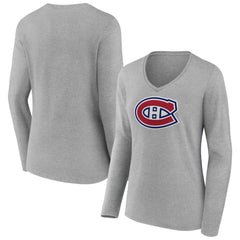 NHL Montreal Canadiens Women's Primary Logo Long Sleeve V-Neck T-Shirt
