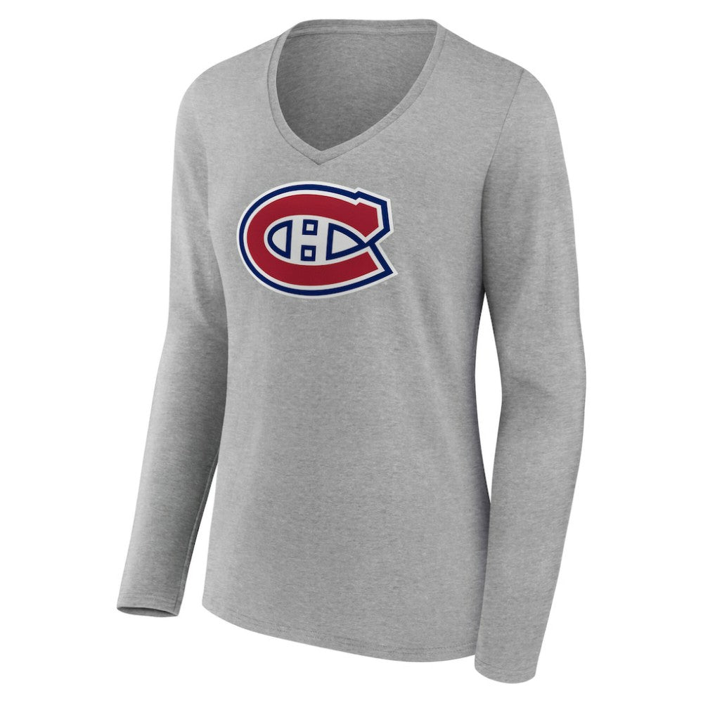 NHL Montreal Canadiens Women's Primary Logo Long Sleeve V-Neck T-Shirt