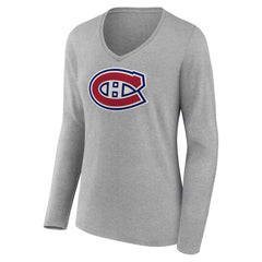 NHL Montreal Canadiens Women's Primary Logo Long Sleeve V-Neck T-Shirt