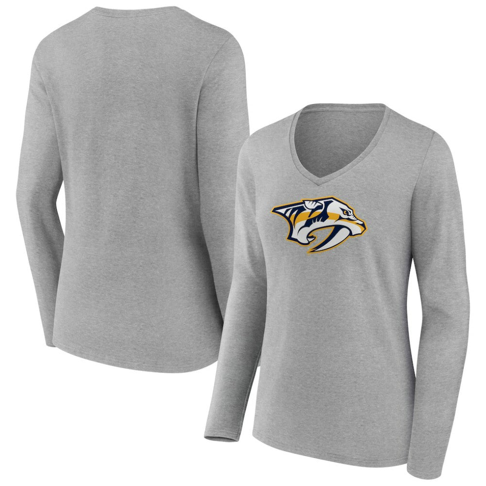 NHL Nashville Predators Women's Primary Logo Long Sleeve V-Neck T-Shirt