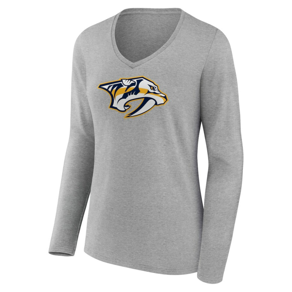 NHL Nashville Predators Women's Primary Logo Long Sleeve V-Neck T-Shirt