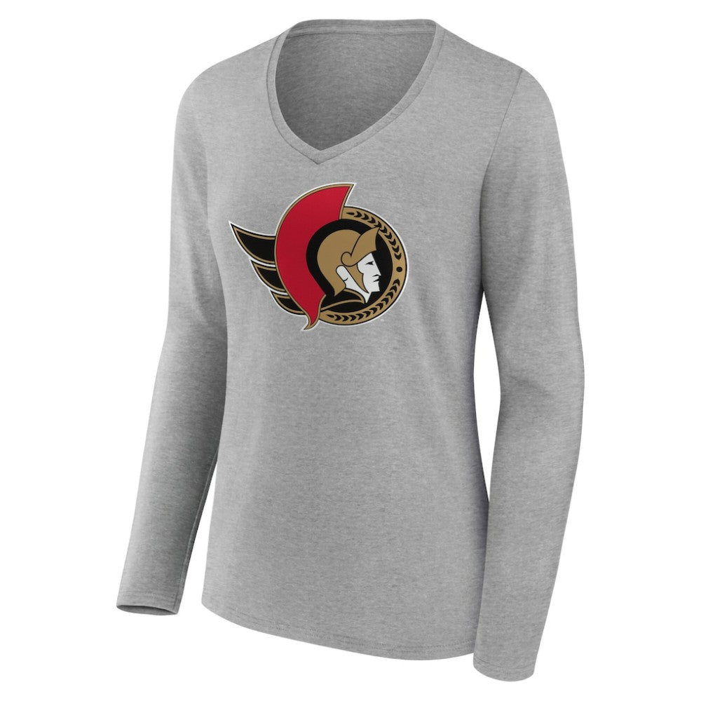 NHL Ottawa Senators Women's Primary Logo Long Sleeve V-Neck T-Shirt