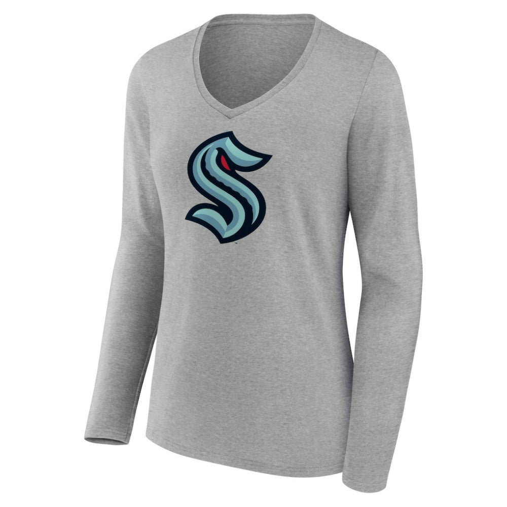 NHL Seattle Kraken Women's Primary Logo Long Sleeve V-Neck T-Shirt