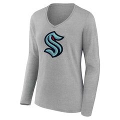 NHL Seattle Kraken Women's Primary Logo Long Sleeve V-Neck T-Shirt