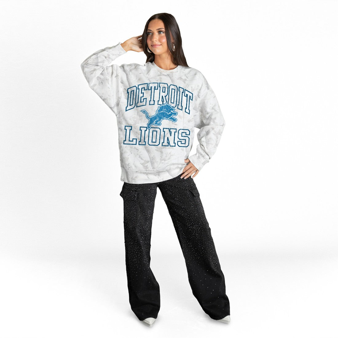 Gameday Couture Women's Whiteout Oversized Premium Fleece Sweatshirt - Detroit Lions Sweatshirts