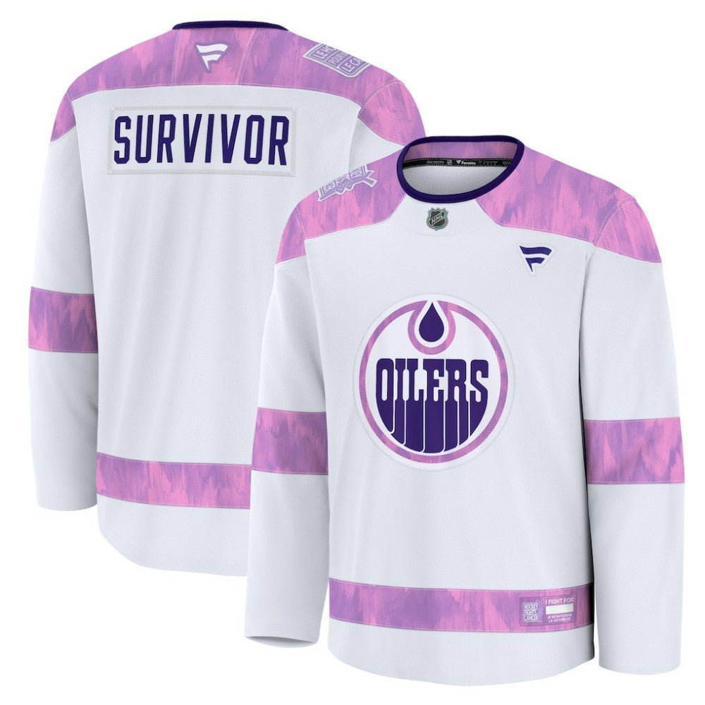 NHL Edmonton Oilers Fanatics Hockey Fights Cancer Survivor Practice Jersey