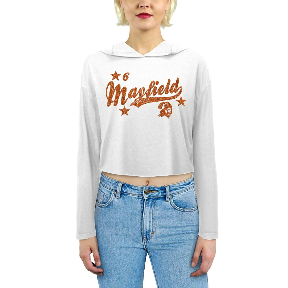 Baker Mayfield  Majestic Threads Women's Glitter Wordmark Hoodie - Tampa Bay Buccaneers Hoodies