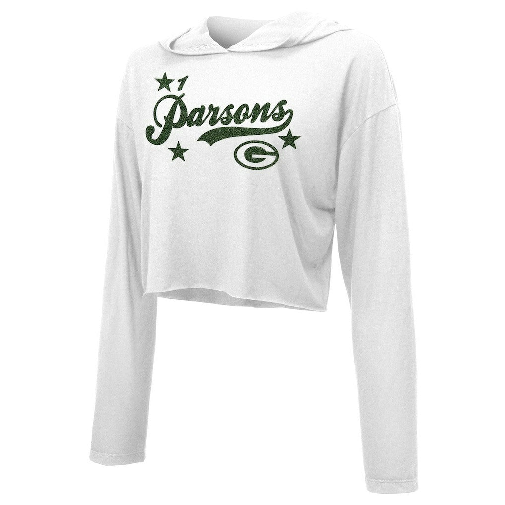 Micah Parsons  Majestic Threads Women's Glitter Wordmark Hoodie - Green Bay Packers Hoodies