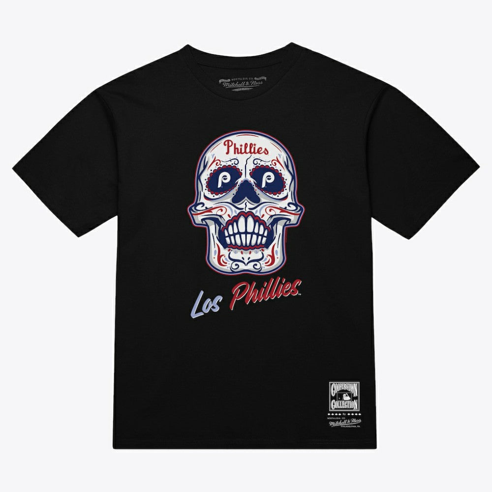 Black Philadelphia Phillies Mitchell & Ness Women's Sugar Skull Boxy T-Shirt