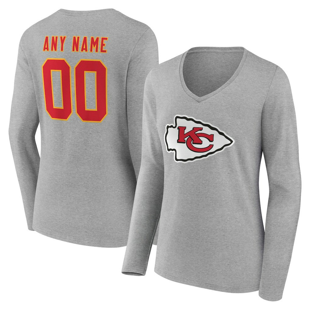 Women's Team Authentic Personalized Name & Number Long Sleeve V-Neck T-Shirt - Kansas City Chiefs T-shirts