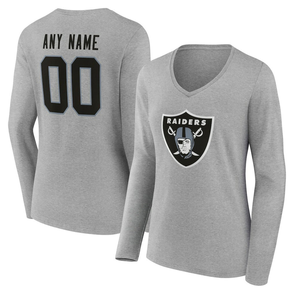 Women's Team Authentic Personalized Name & Number Long Sleeve V-Neck T-Shirt - Las Vegas Raiders T-shirts