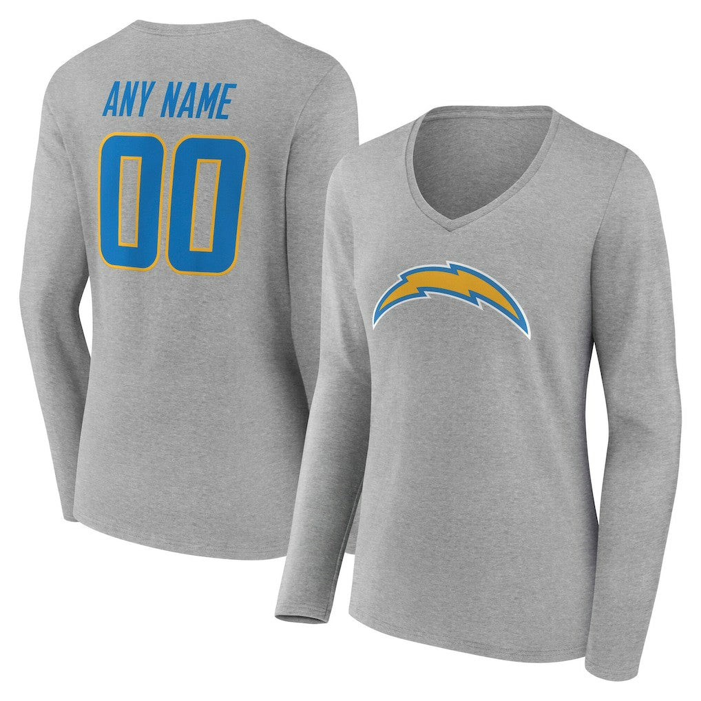 Women's Team Authentic Personalized Name & Number Long Sleeve V-Neck T-Shirt - Los Angeles Chargers T-shirts