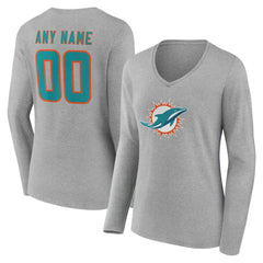 Women's Team Authentic Personalized Name & Number Long Sleeve V-Neck T-Shirt - Miami Dolphins T-shirts