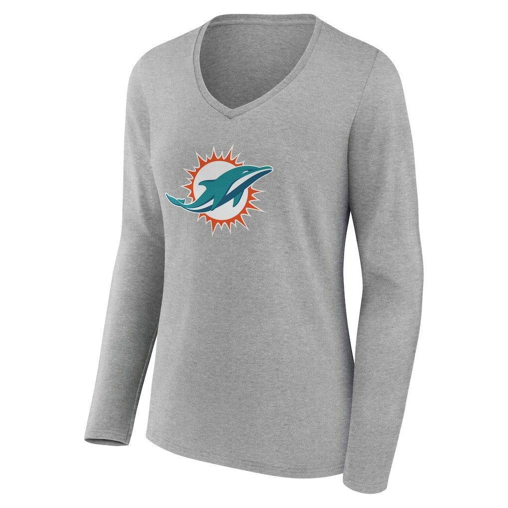 Women's Team Authentic Personalized Name & Number Long Sleeve V-Neck T-Shirt - Miami Dolphins T-shirts