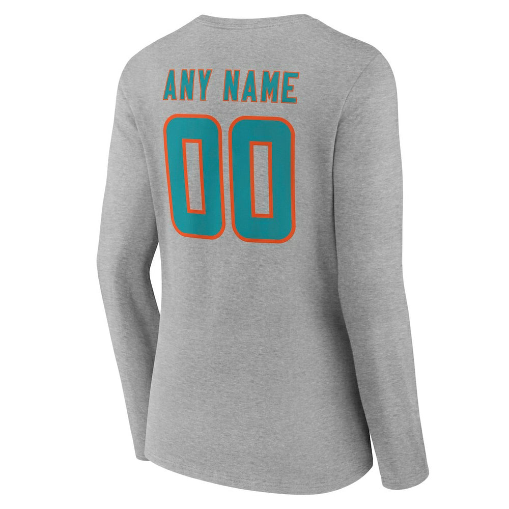 Women's Team Authentic Personalized Name & Number Long Sleeve V-Neck T-Shirt - Miami Dolphins T-shirts