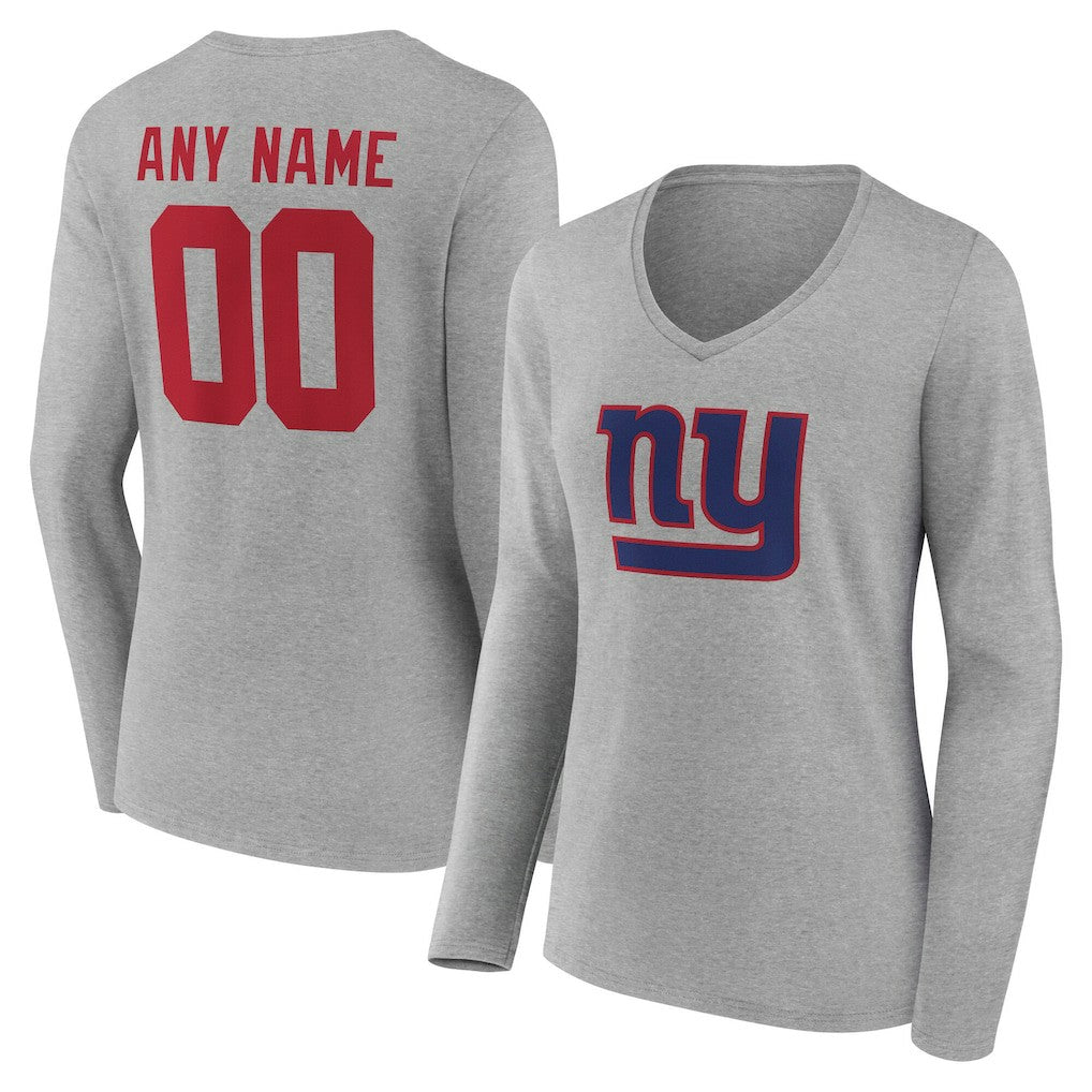 Women's Team Authentic Personalized Name & Number Long Sleeve V-Neck T-Shirt - New York Giants T-shirts