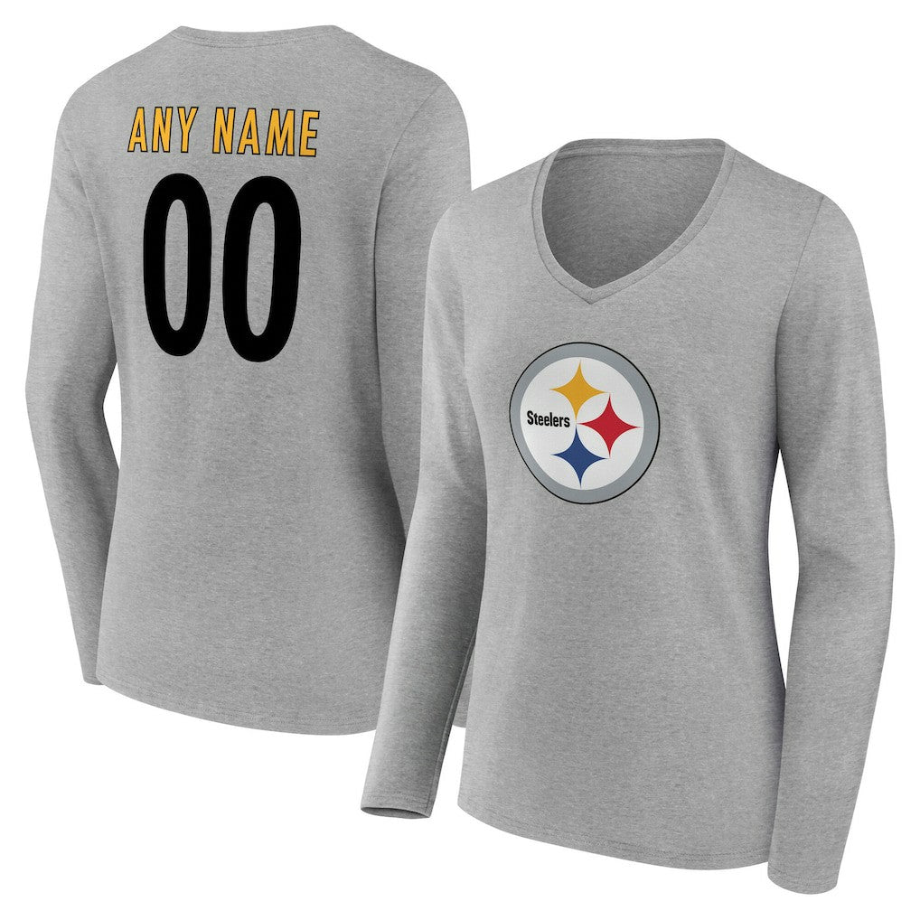 Women's Team Authentic Personalized Name & Number Long Sleeve V-Neck T-Shirt - Pittsburgh Steelers T-shirts