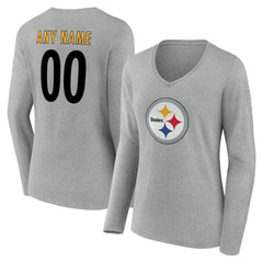 Women's Team Authentic Personalized Name & Number Long Sleeve V-Neck T-Shirt - Pittsburgh Steelers T-shirts