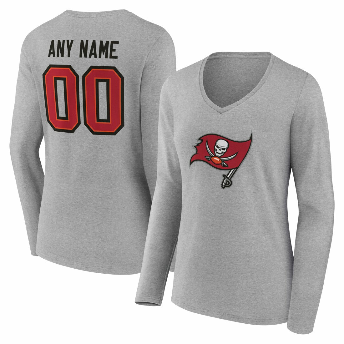 Women's Team Authentic Personalized Name & Number Long Sleeve V-Neck T-Shirt - Tampa Bay Buccaneers T-shirts