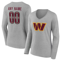 Women's Team Authentic Personalized Name & Number Long Sleeve V-Neck T-Shirt - Washington Commanders T-shirts