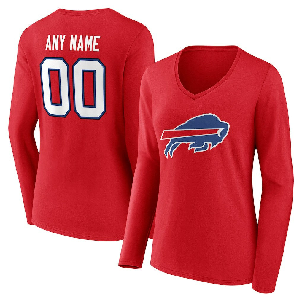 Women's Team Authentic Personalized Name & Number Long Sleeve V-Neck T-Shirt - Buffalo Bills T-shirts