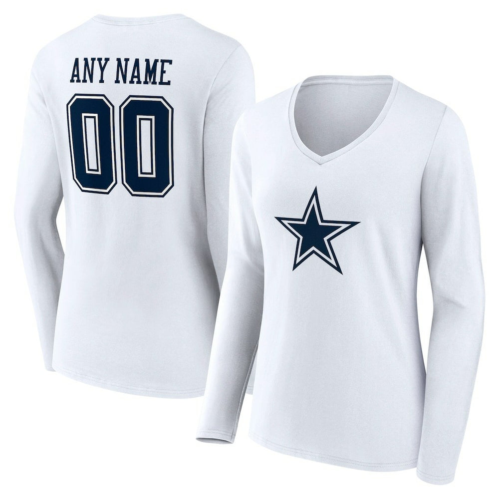 Women's Team Authentic Personalized Name & Number Long Sleeve V-Neck T-Shirt - Dallas Cowboys T-shirts