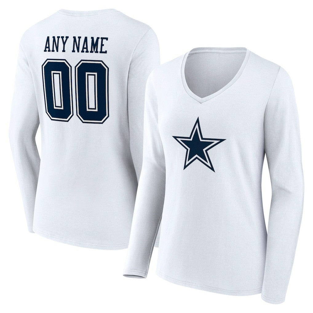 Women's Team Authentic Personalized Name & Number Long Sleeve V-Neck T-Shirt - Dallas Cowboys T-shirts
