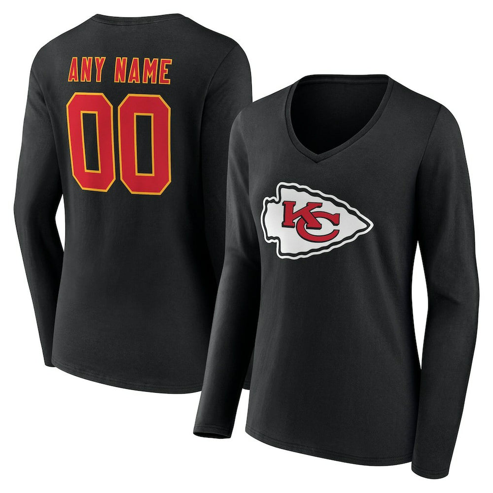 Women's Team Authentic Personalized Name & Number Long Sleeve V-Neck T-Shirt - Kansas City Chiefs T-shirts