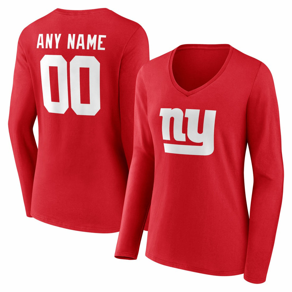 Women's Team Authentic Personalized Name & Number Long Sleeve V-Neck T-Shirt - New York Giants T-shirts