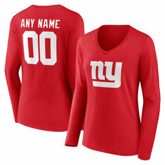 Women's Team Authentic Personalized Name & Number Long Sleeve V-Neck T-Shirt - New York Giants T-shirts