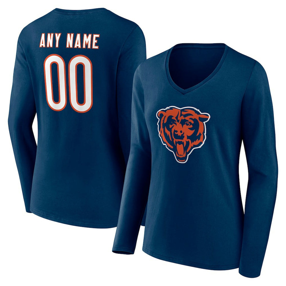 Women's Team Authentic Personalized Name & Number Long Sleeve V-Neck T-Shirt - Chicago Bears T-shirts