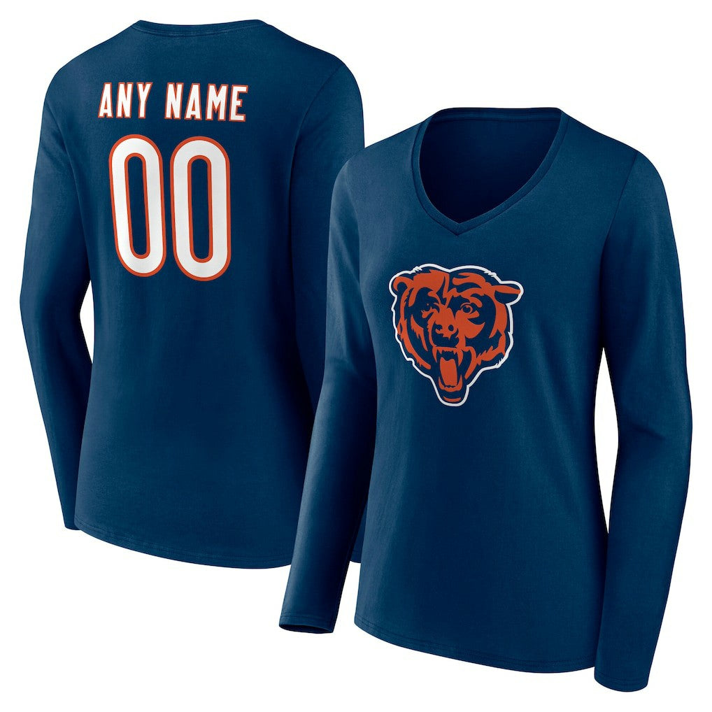 Women's Team Authentic Personalized Name & Number Long Sleeve V-Neck T-Shirt - Chicago Bears T-shirts
