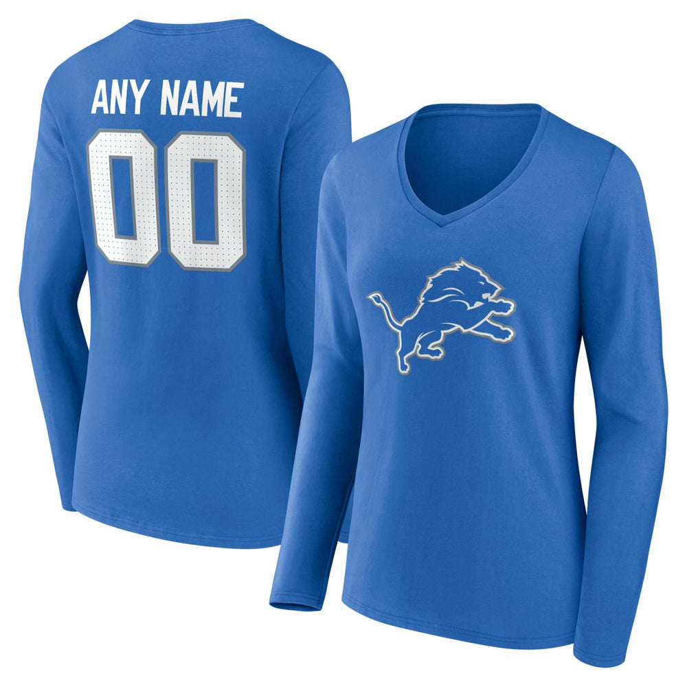 Women's Team Authentic Personalized Name & Number Long Sleeve V-Neck T-Shirt - Detroit Lions T-shirts