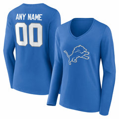 Women's Team Authentic Personalized Name & Number Long Sleeve V-Neck T-Shirt - Detroit Lions T-shirts