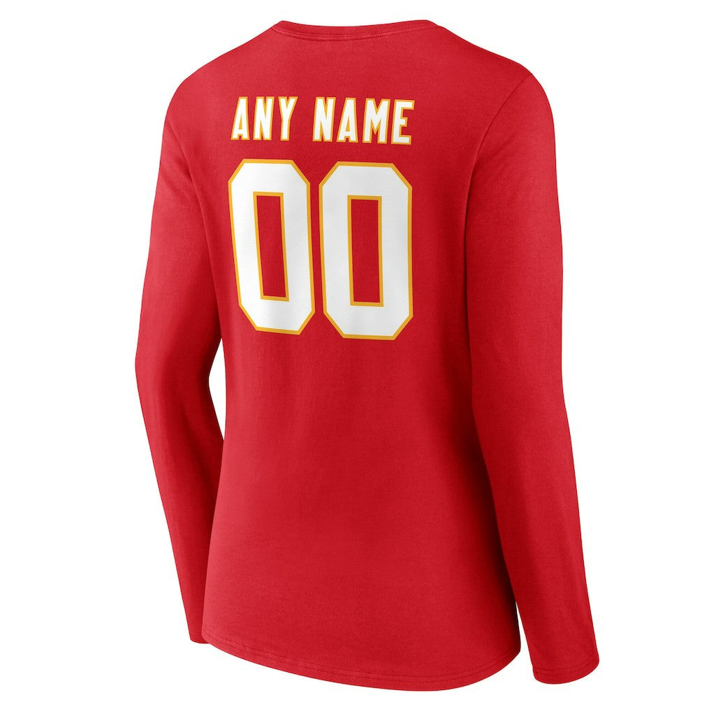 Women's Team Authentic Personalized Name & Number Long Sleeve V-Neck T-Shirt - Kansas City Chiefs T-shirts