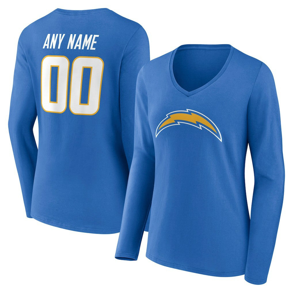Women's Team Authentic Personalized Name & Number Long Sleeve V-Neck T-Shirt - Los Angeles Chargers T-shirts