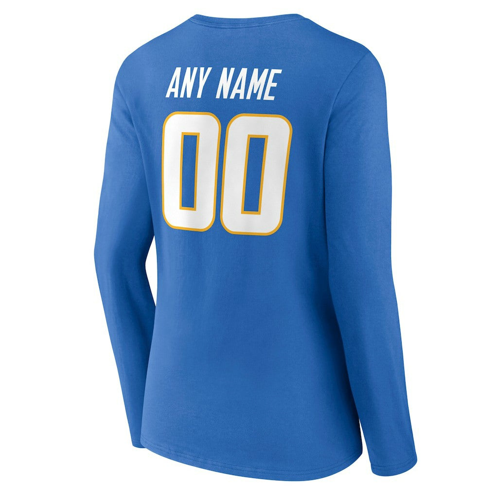 Women's Team Authentic Personalized Name & Number Long Sleeve V-Neck T-Shirt - Los Angeles Chargers T-shirts