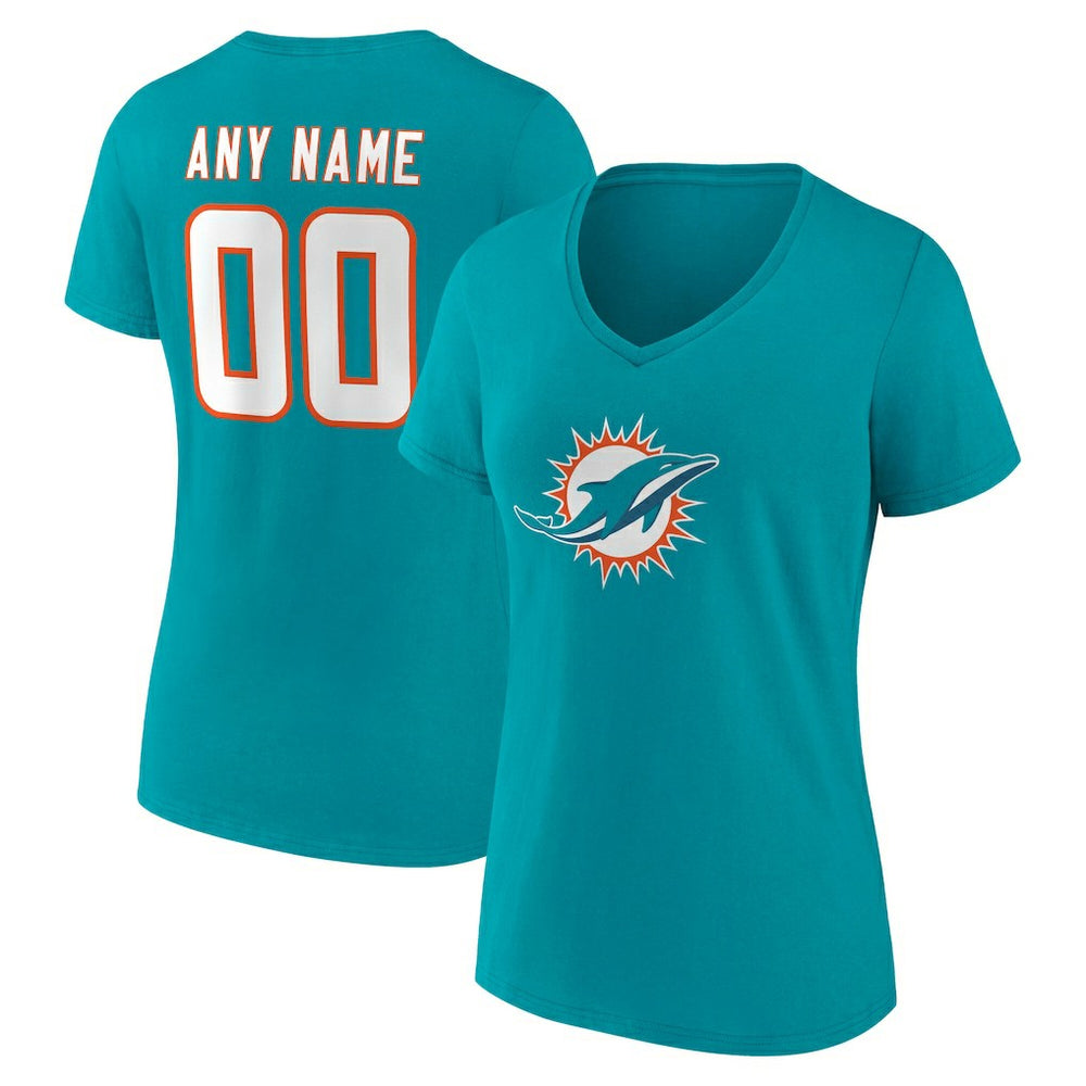 Women's Team Authentic Personalized Name & Number V-Neck T-Shirt - Miami Dolphins T-shirts