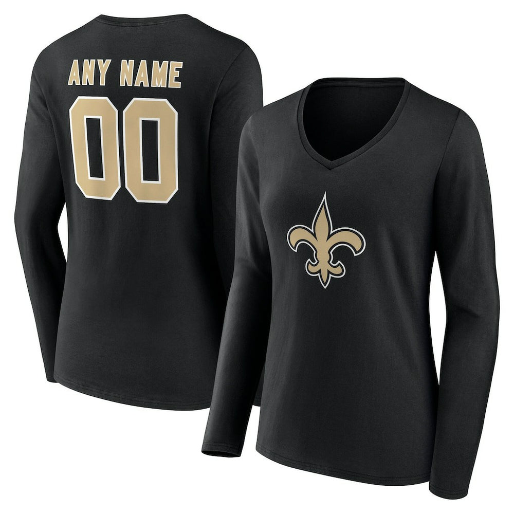 Women's Team Authentic Personalized Name & Number Long Sleeve V-Neck T-Shirt - New Orleans Saints T-shirts