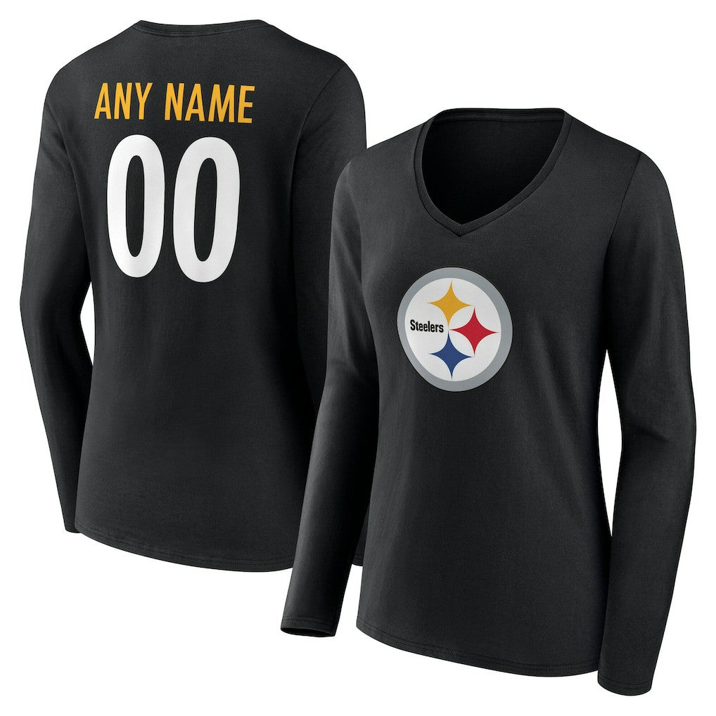Women's Team Authentic Personalized Name & Number Long Sleeve V-Neck T-Shirt - Pittsburgh Steelers T-shirts