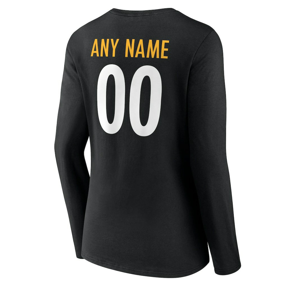Women's Team Authentic Personalized Name & Number Long Sleeve V-Neck T-Shirt - Pittsburgh Steelers T-shirts
